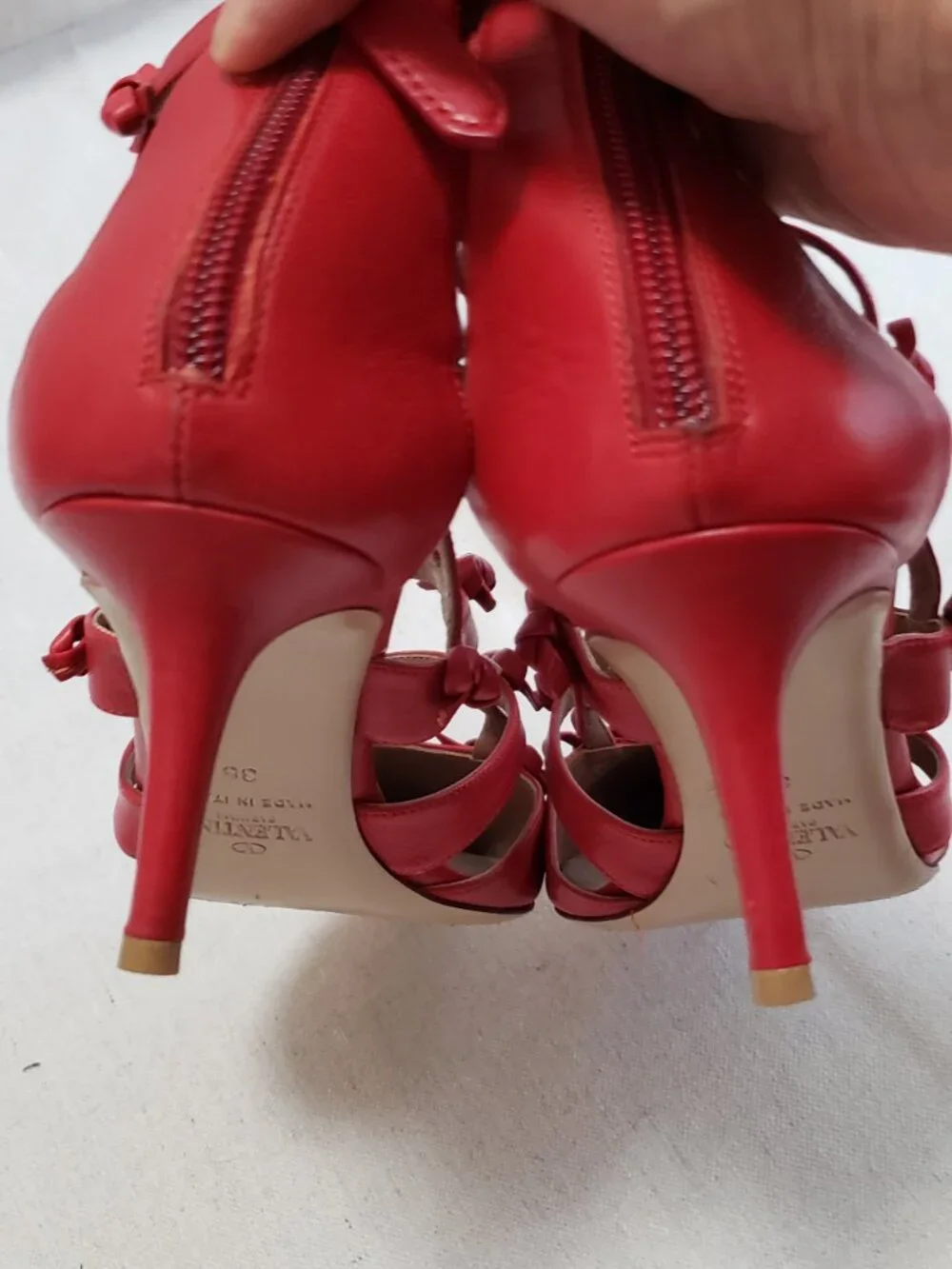 Valentino Garavani Women's Size 8/38 Red French Bow Heel Strappy Leather Shoes